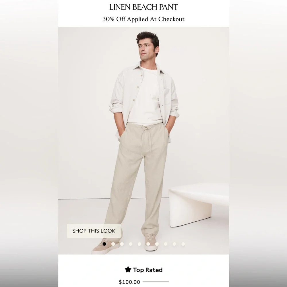 Banana Republic Castello Linen Beach Pant Drawstring Button Pocket Khaki XL